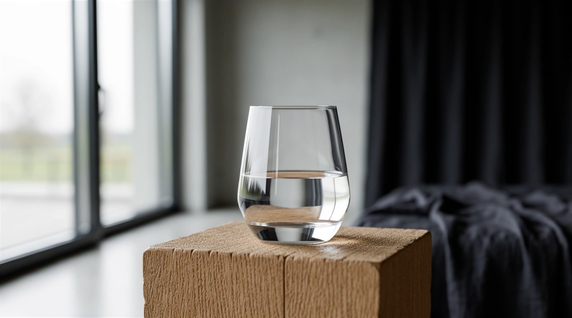 Ein Glas Wasser auf Holzoberfläche